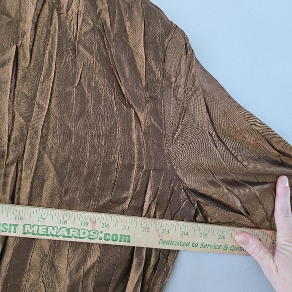 Color Works Womens Top XL Brown Satin Accordion Pleat Ruffled Crinkle Blouse - Picture 6 of 8